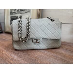 Chanel Single Flap Accordion - Light Gray with Silver Hardware
